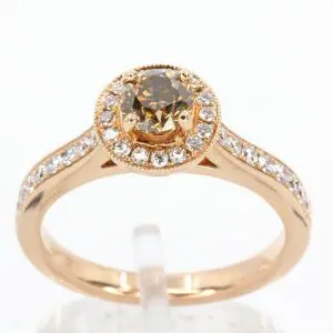 Round Brilliant Cut Chocolate Diamond Ring Halo