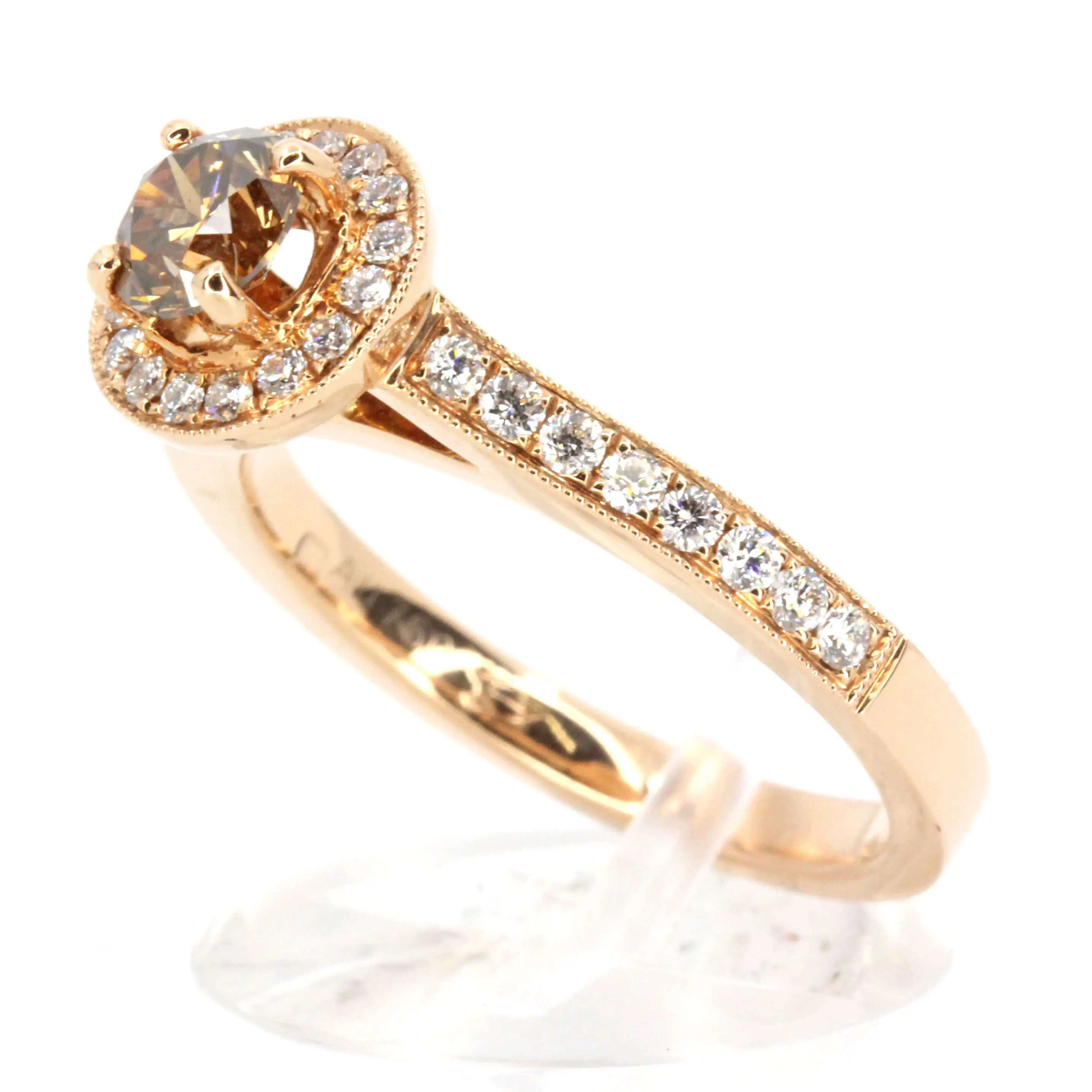 Round Brilliant Cut Chocolate Diamond Ring Halo