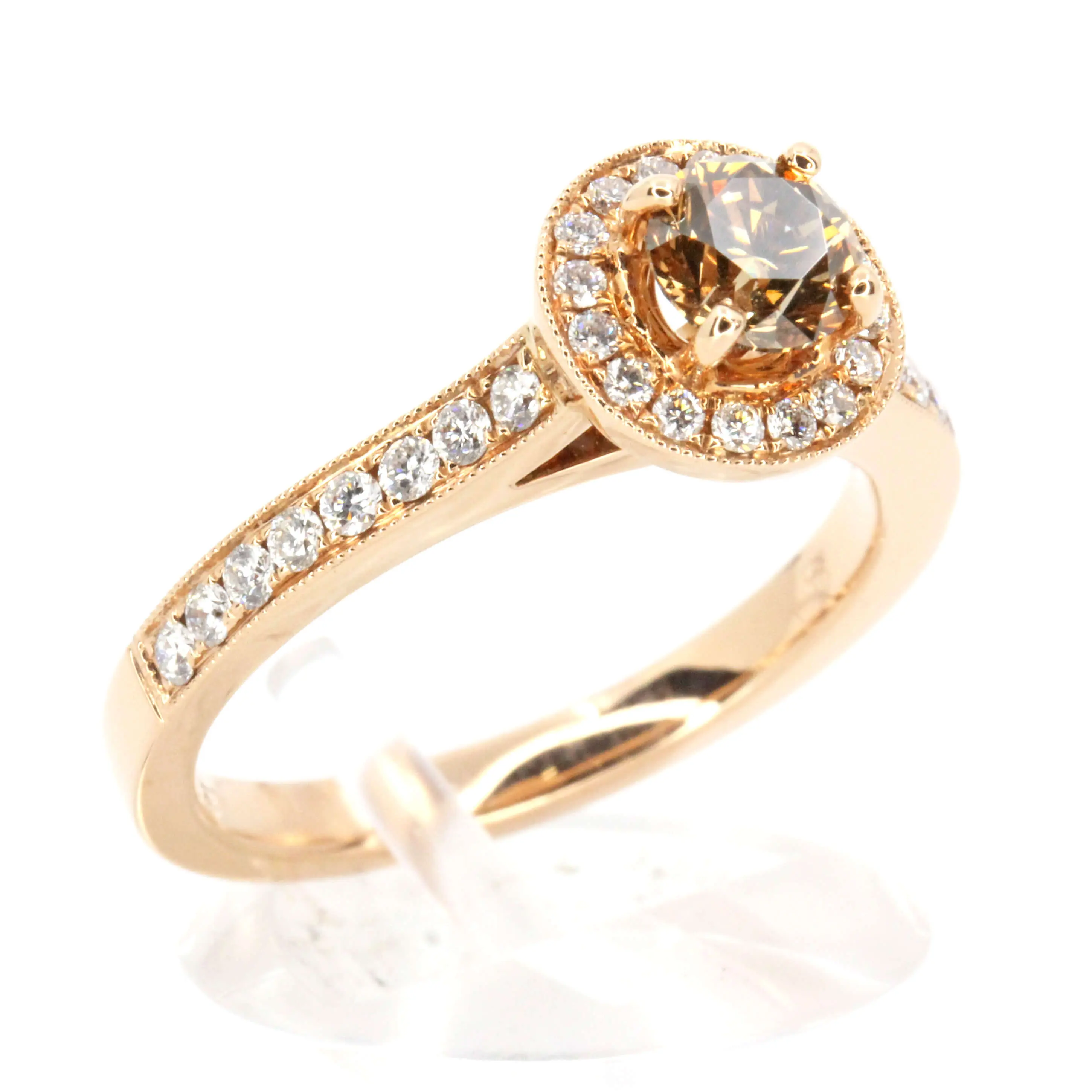 Round Brilliant Cut Chocolate Diamond Ring Halo