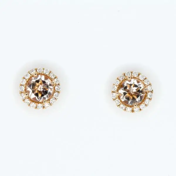 Round Cut Morganite with Diamond Accents set in 18ct Rose Gold