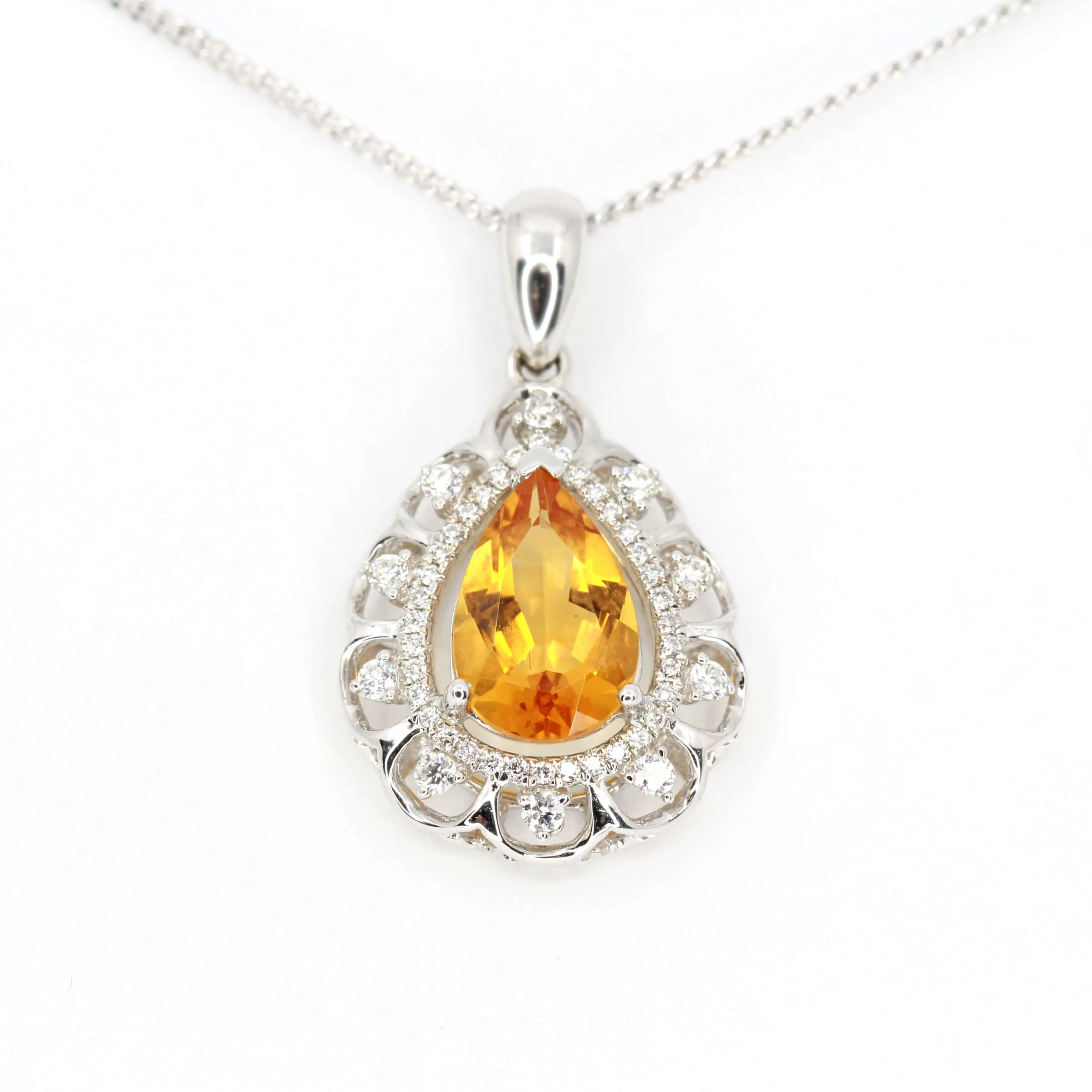 Citrine Pendant with Diamonds set in 18ct White Gold