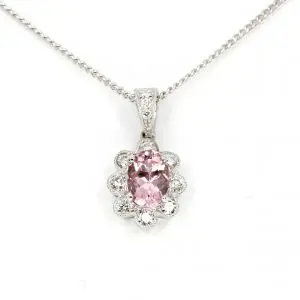 Oval Morganite Pendant with Diamonds set in 18ct Rose Gold