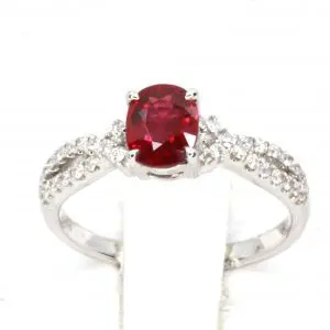 1.15ct Burmese Ruby Ring with Diamond Accents Set in 18ct White Gold