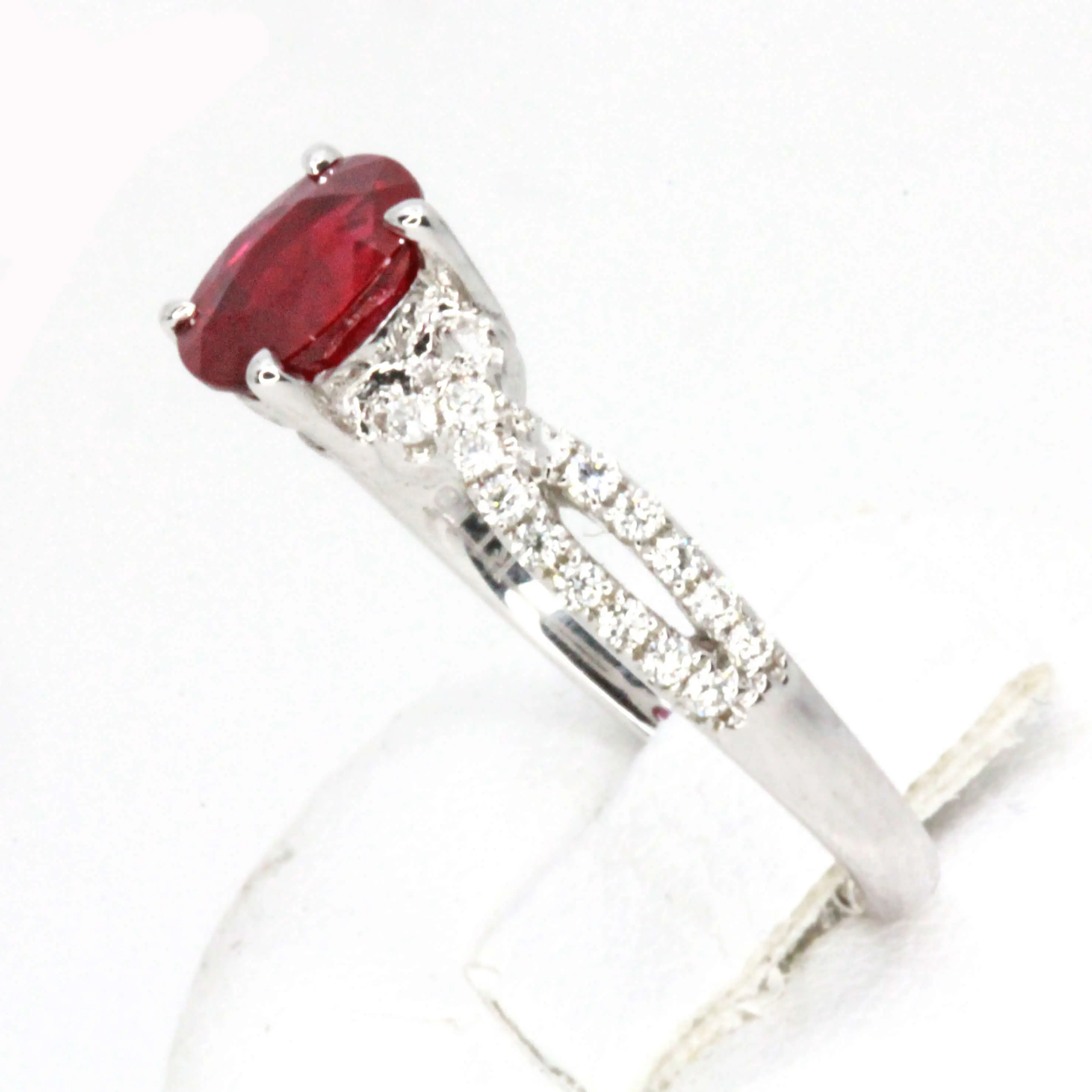 1.15ct Burmese Ruby Ring with Diamond Accents Set in 18ct White Gold