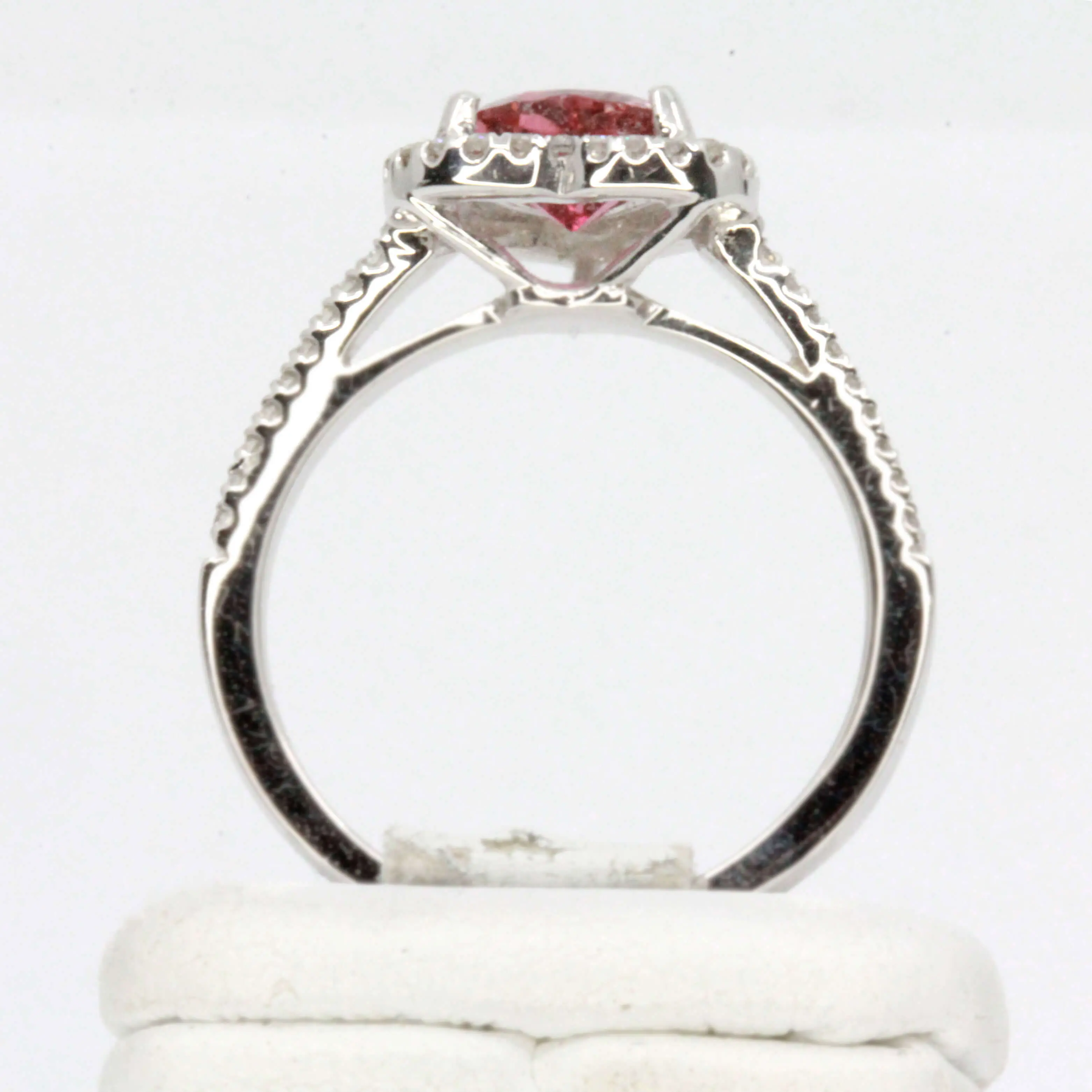 Heart Shape Pink Tourmaline Ring with Accent of Diamonds Set in 18ct White Gold