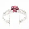 Round Cut Solitaire Pink Tourmaline Ring with Accents of Diamonds Set in 18ct White Gold