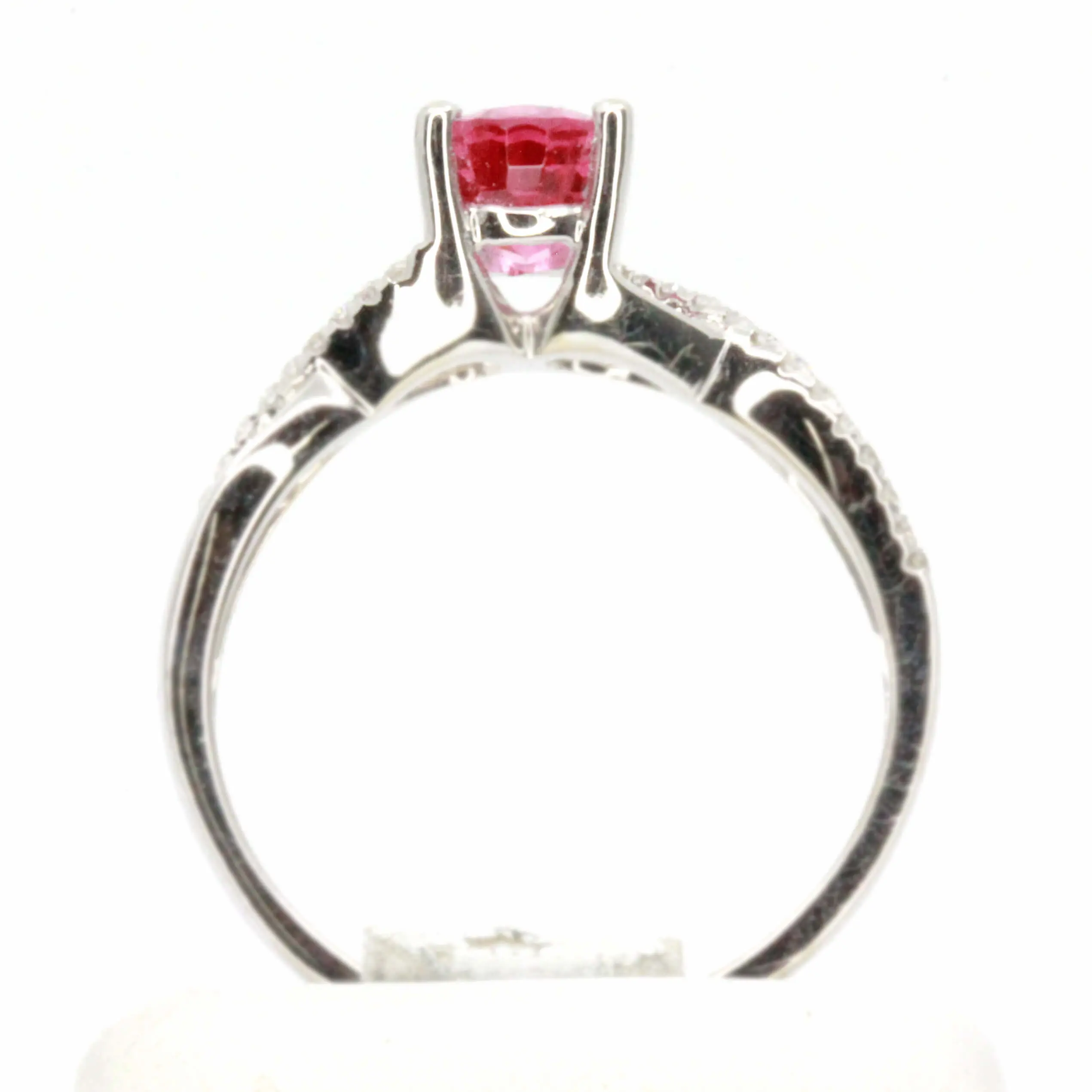 Oval Shape Pink Tourmaline Ring with Accents of Diamonds Set in 18ct White Gold