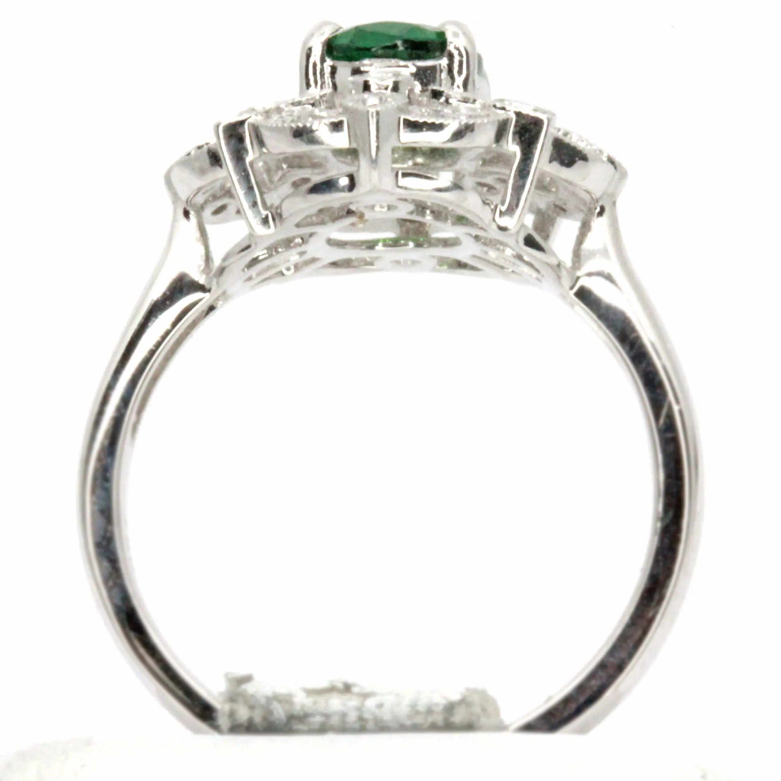 Oval Cut Tsavorite Ring with Halo of Diamonds Set in 18ct White Gold