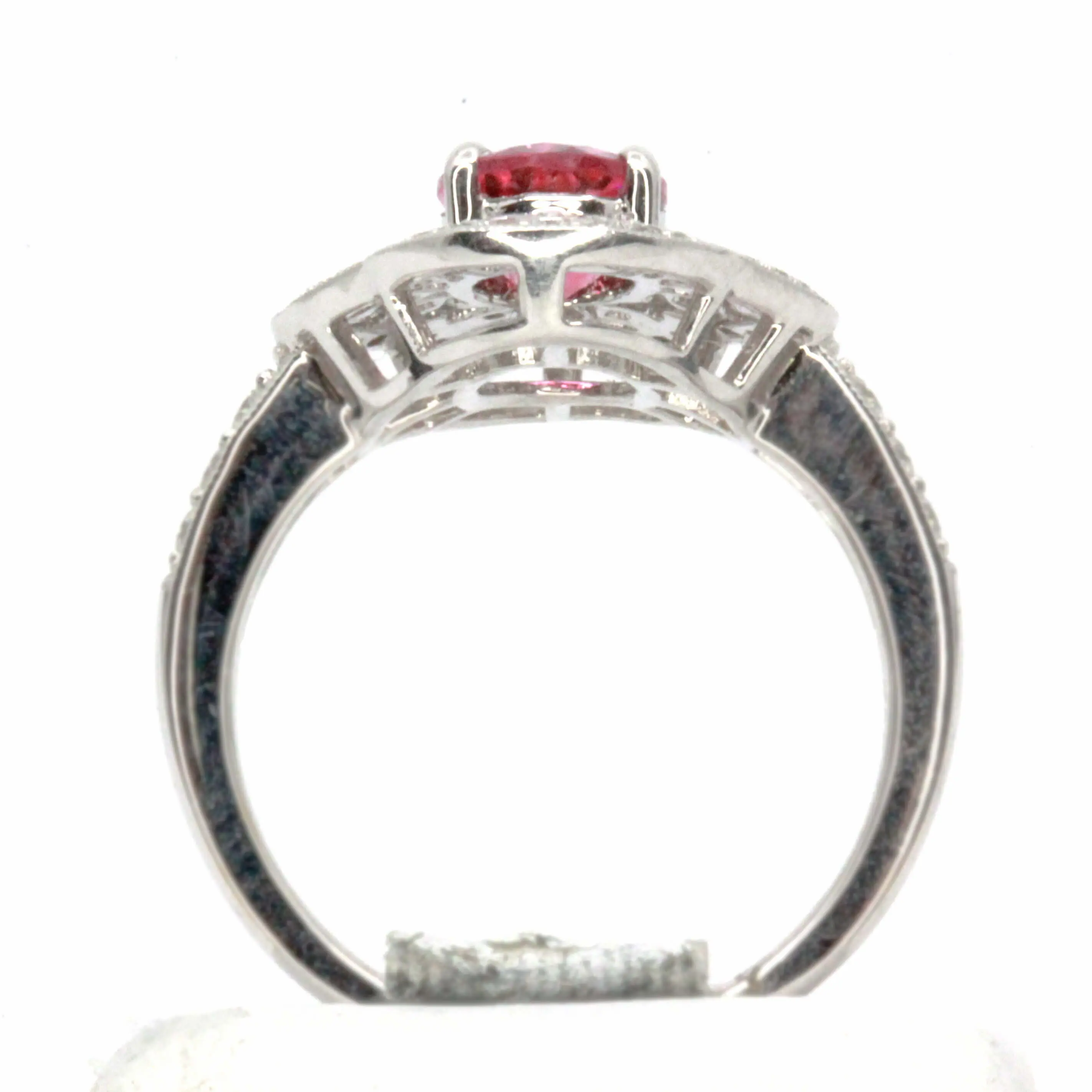 Oval Shape Pink Tourmaline Ring with Accents of Diamonds Set in 18ct White Gold