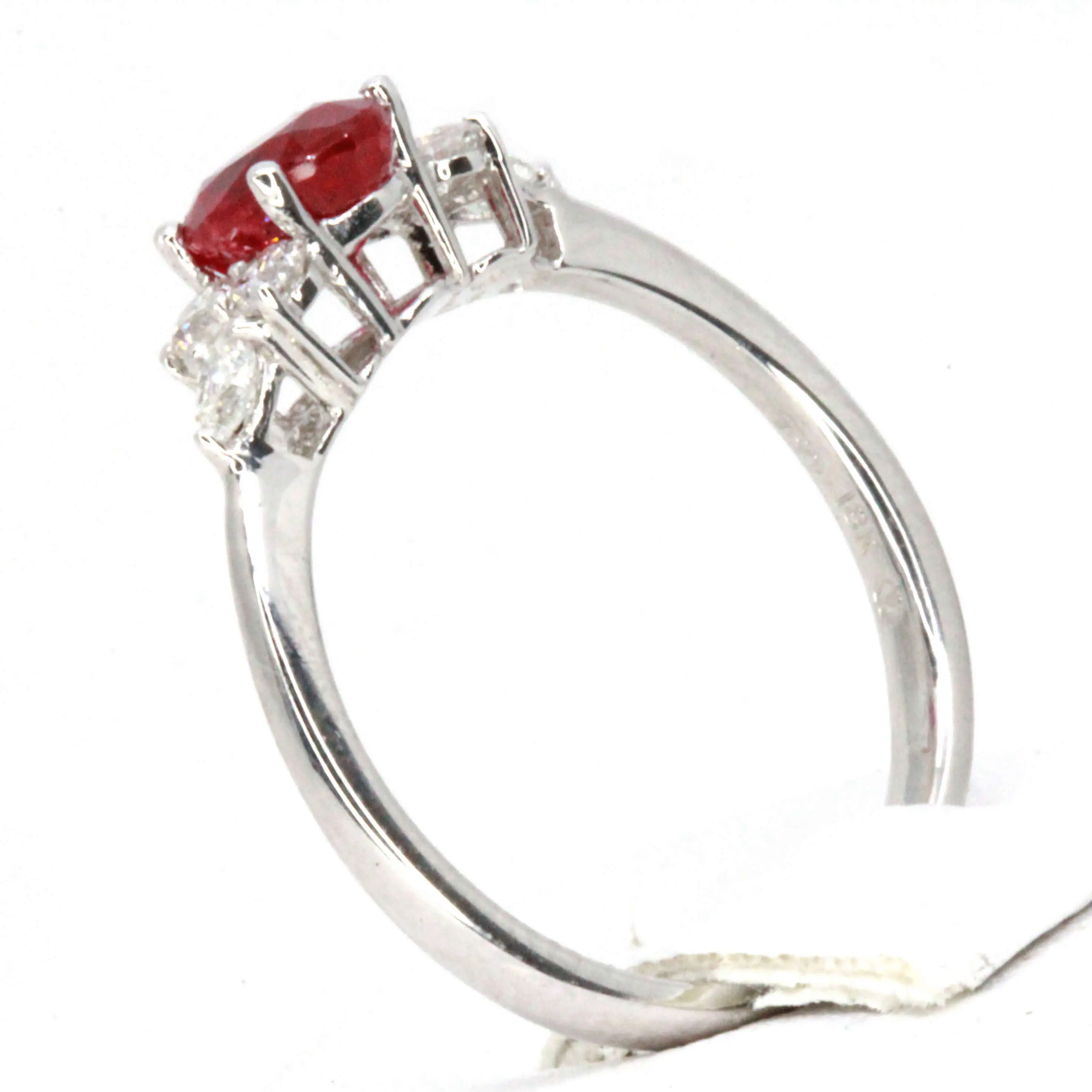Oval Shape Ruby Ring with Accents of Diamonds Set in 18ct White Gold