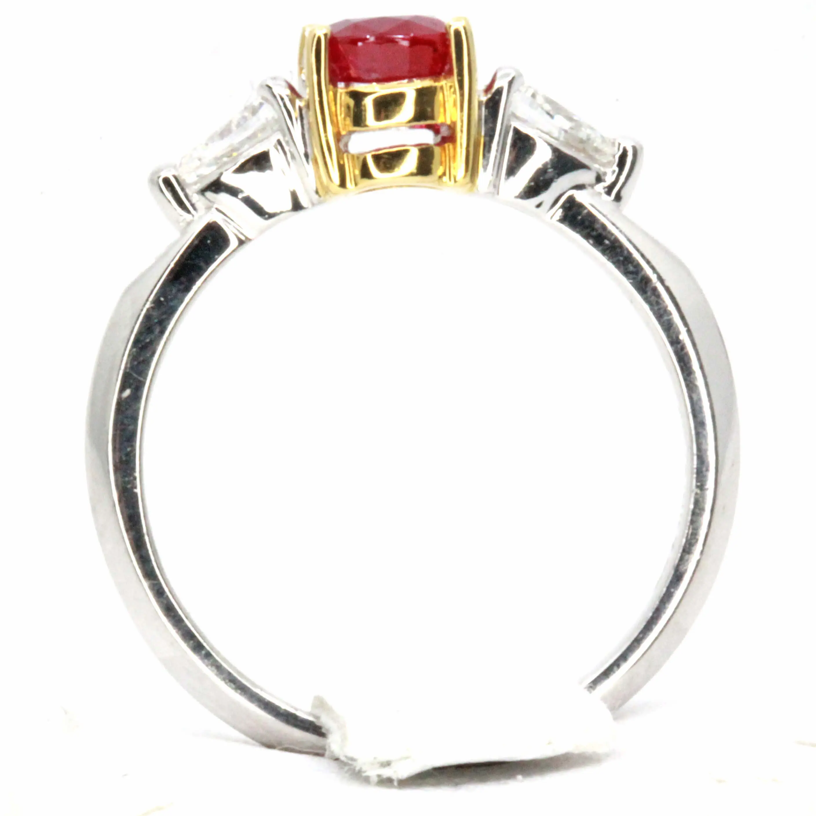 Oval Ruby Ring with Pear Shape Diamonds Set in Platinum & 18ct Yellow Gold