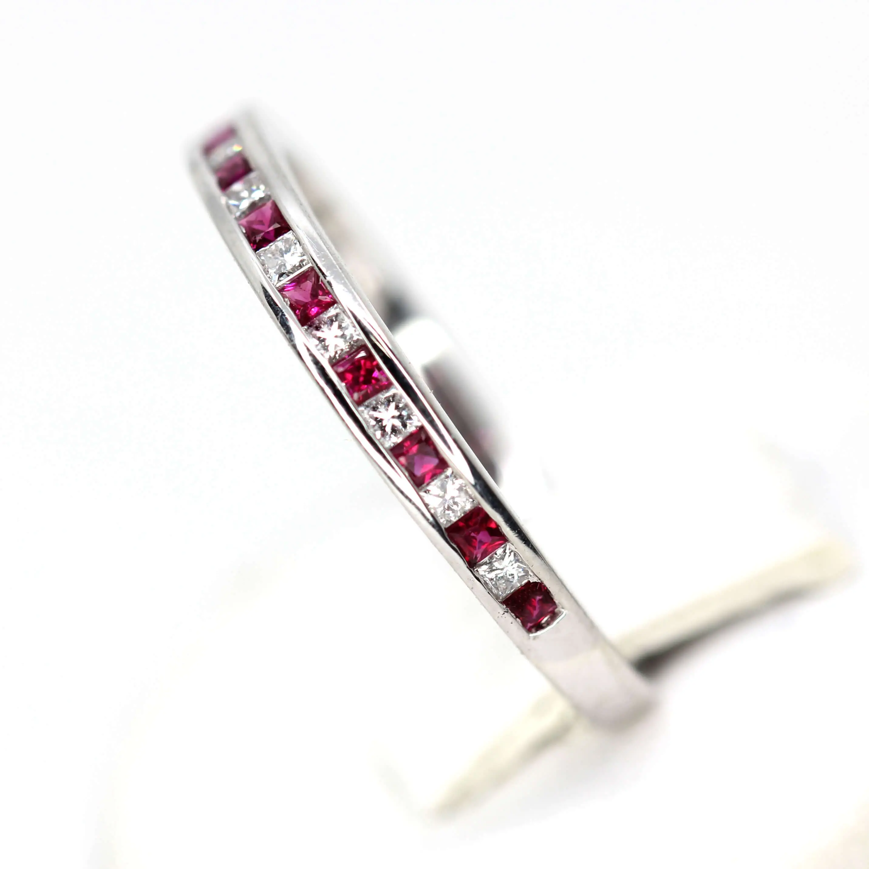Ruby & Diamond Channel Set Wedder in Platinum