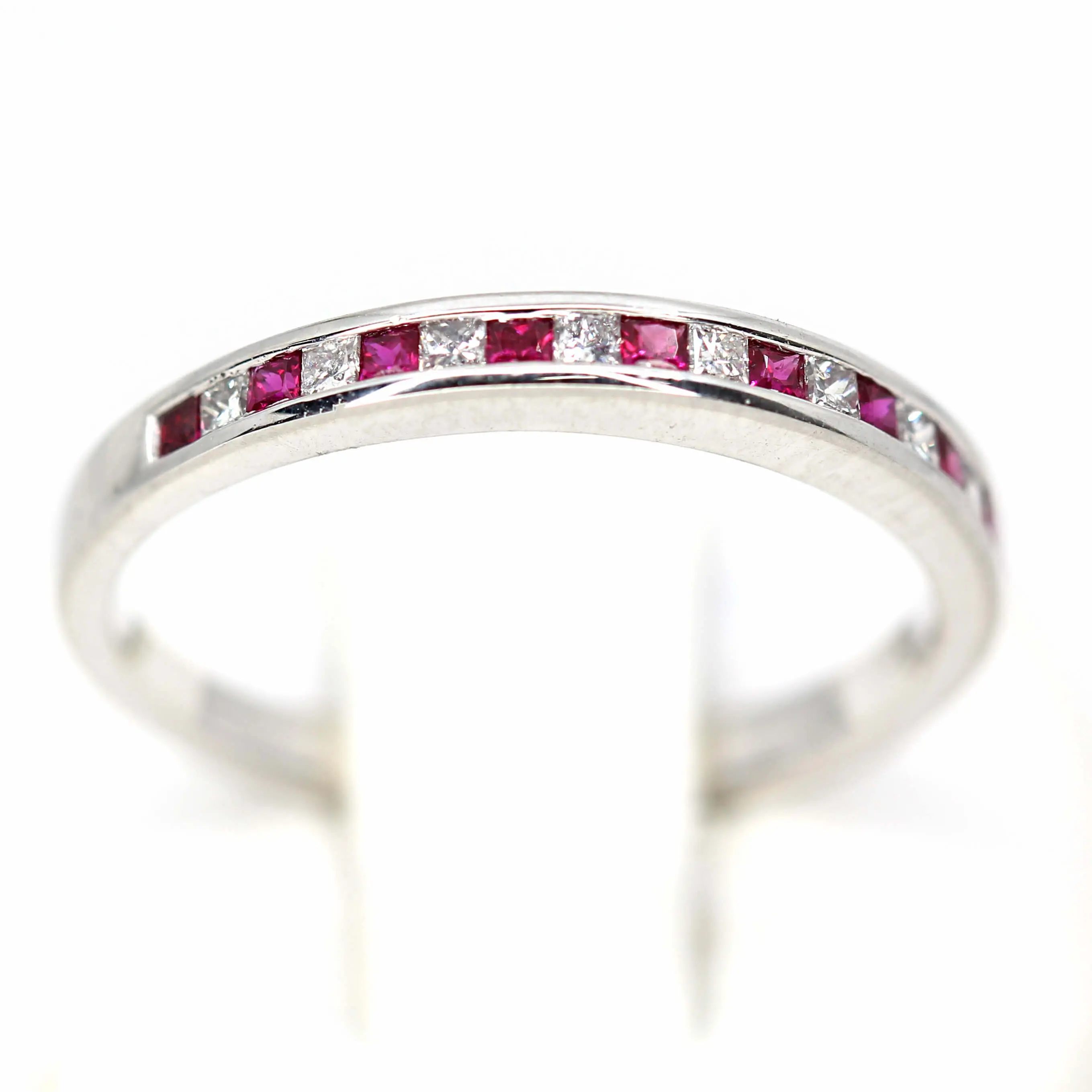 Ruby & Diamond Channel Set Wedder in Platinum