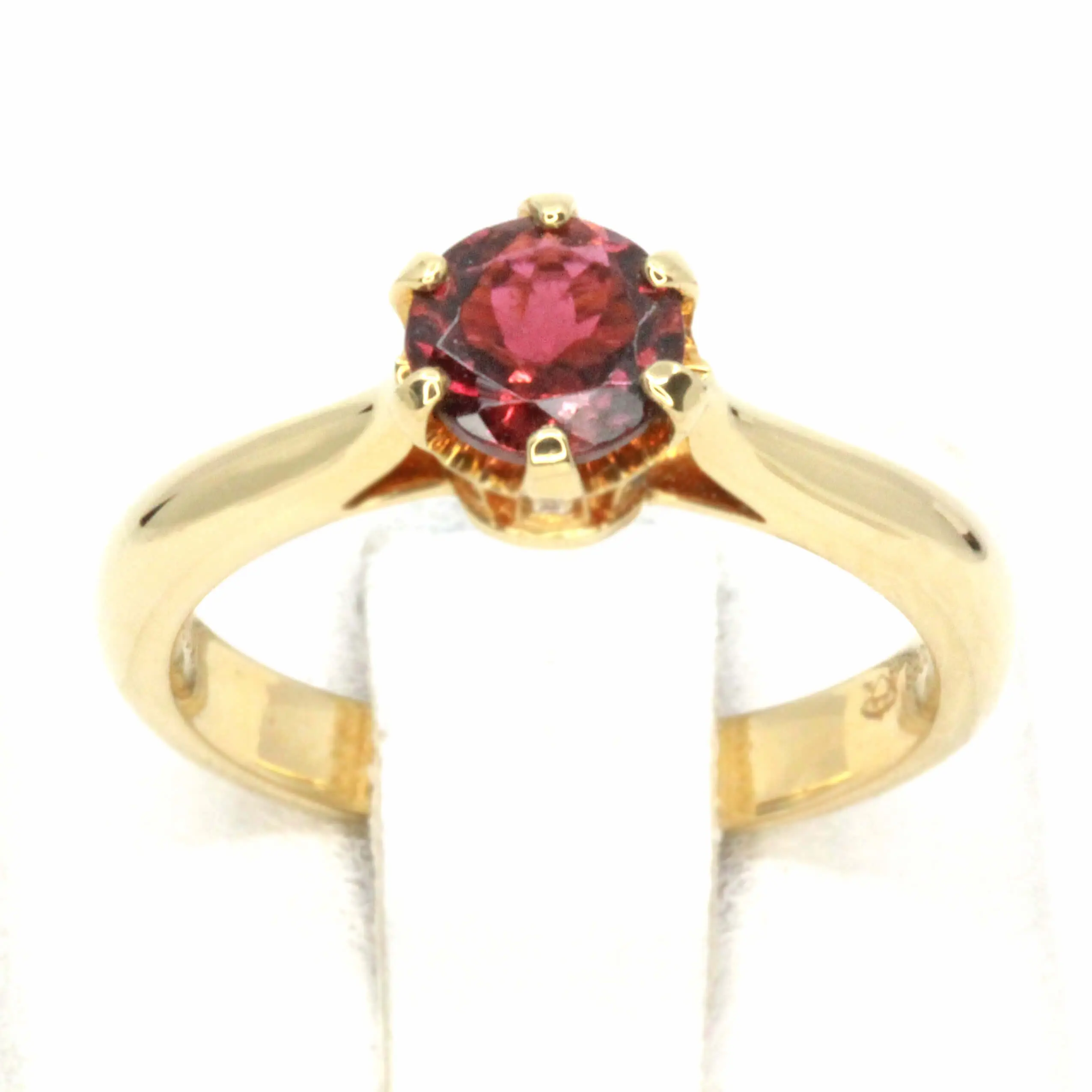 Round Cut Pink Tourmaline Ring with Accents of Diamonds Set in 18ct Yellow Gold