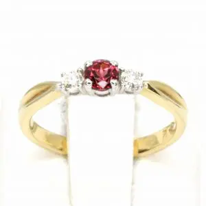 Rhodalite Garnet & Diamond Triliogy Ring Set in 18ct Yellow & White Gold