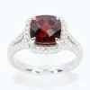 Cushion Shape Garnet Ring with Accents of Diamonds Set in 18ct White Gold
