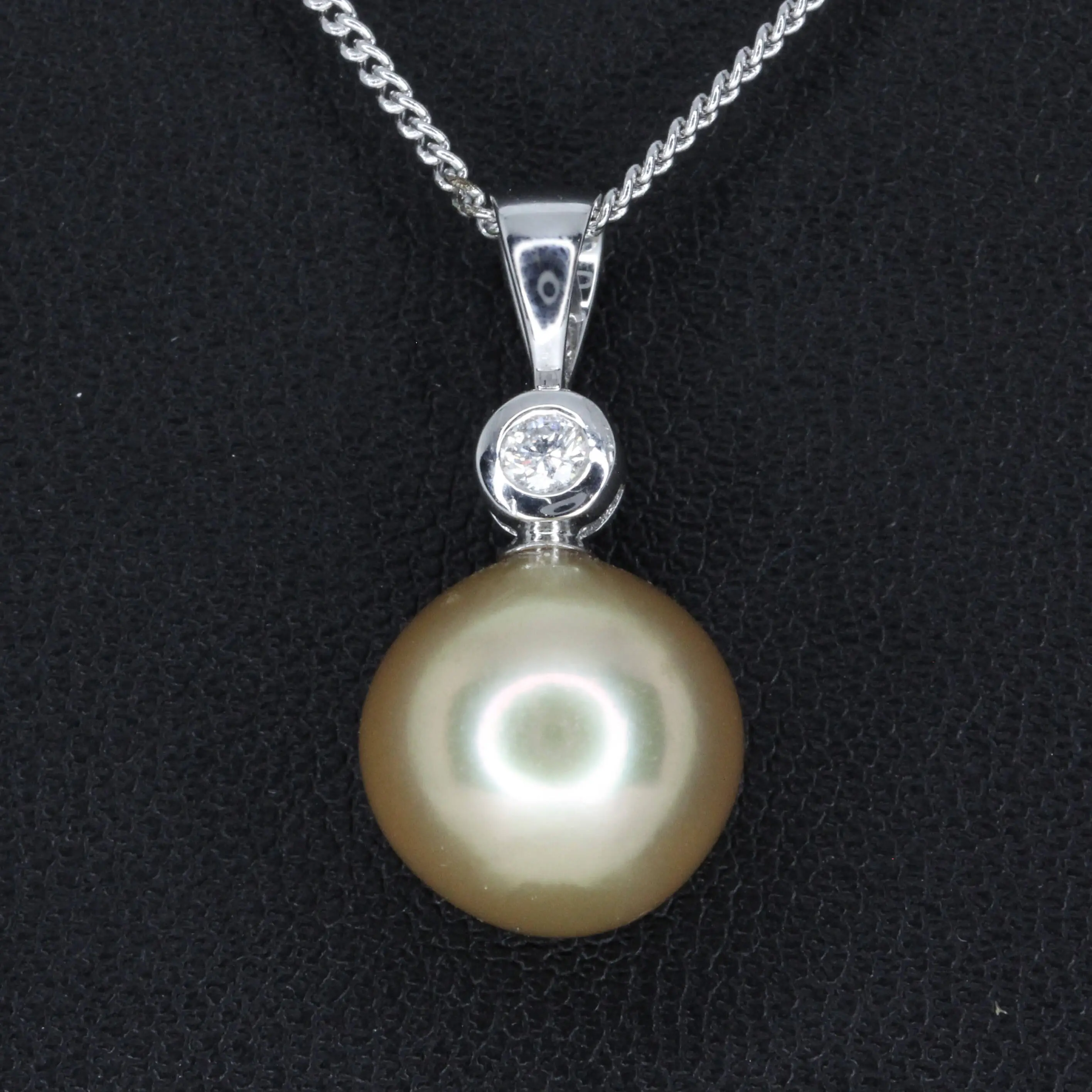 Golden South Sea Pearl Pendant with Diamonds set in 18ct White Gold