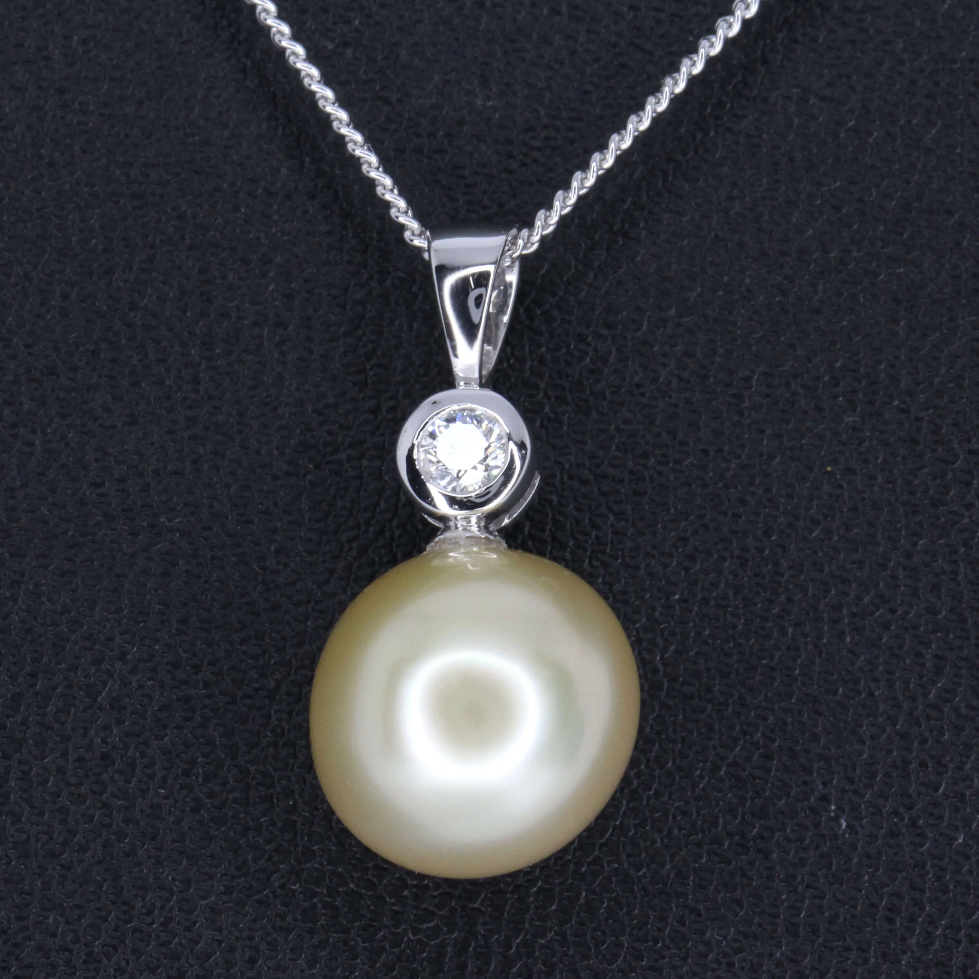 Golden South Sea Pearl Pendant with Diamonds set in 18ct White Gold