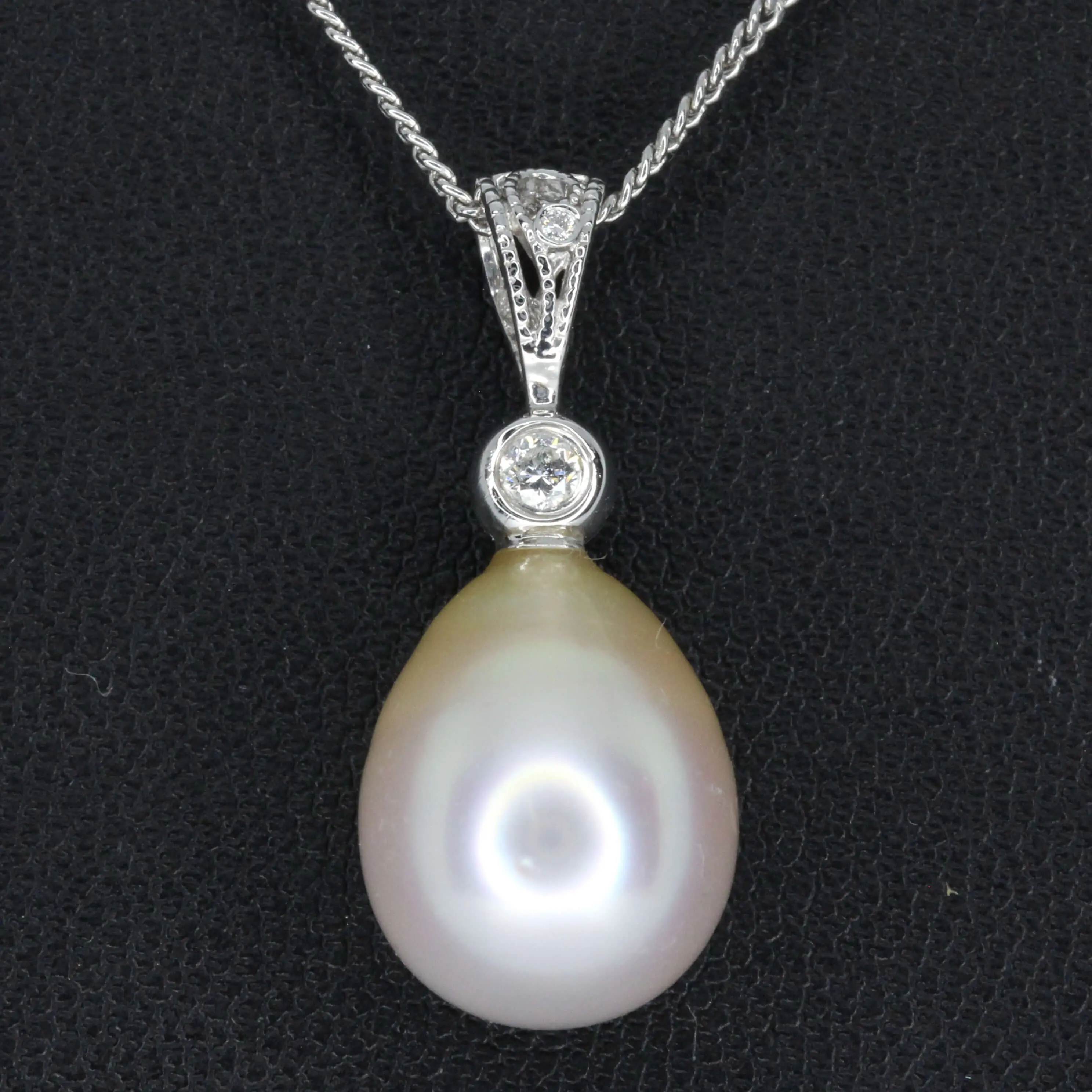 Pale Gold South Sea Pearl Pendant with Diamonds White Gold