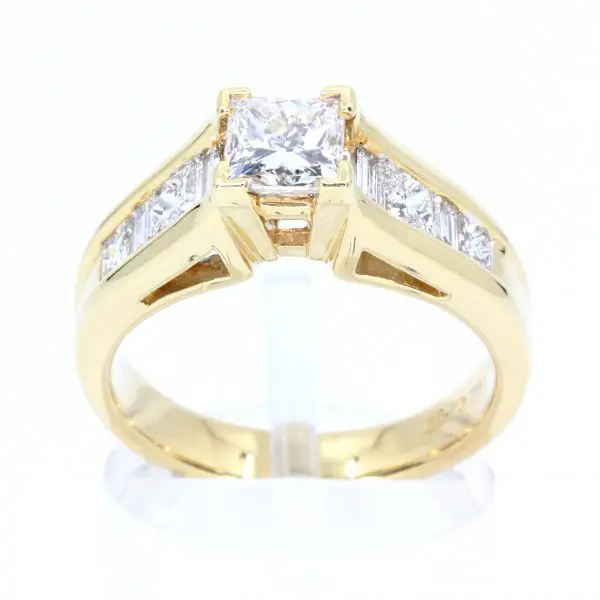 Princess Cut Diamond Ring with Channel Set Diamonds Accents set in 18ct Yellow Gold