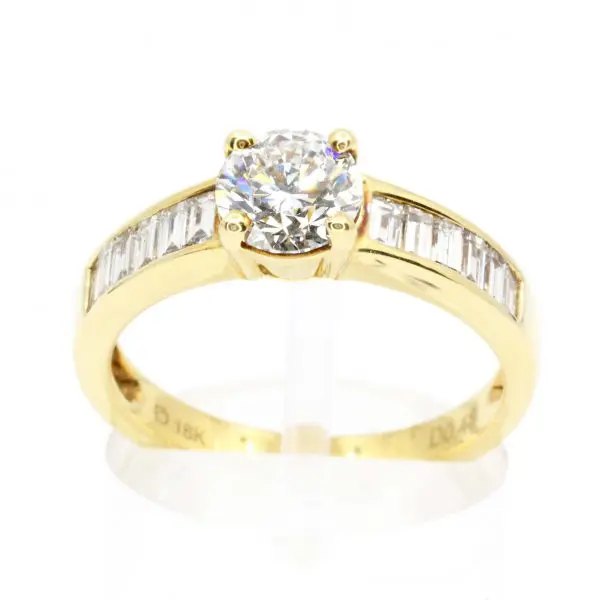 Round Brilliant Cut Diamond Ring with Channel Set Diamonds Accents set in 18ct Yellow Gold