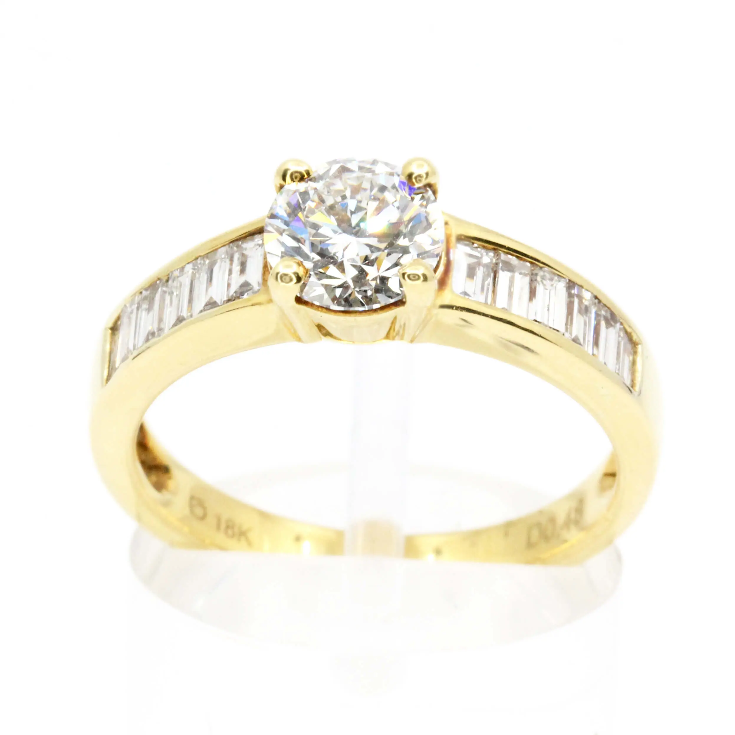 Round Brilliant Cut Diamond Ring with Channel Set Diamonds Accents set in 18ct Yellow Gold