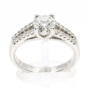 Round Brilliant Cut Diamond Ring with Diamond Accents set in 18ct White Gold