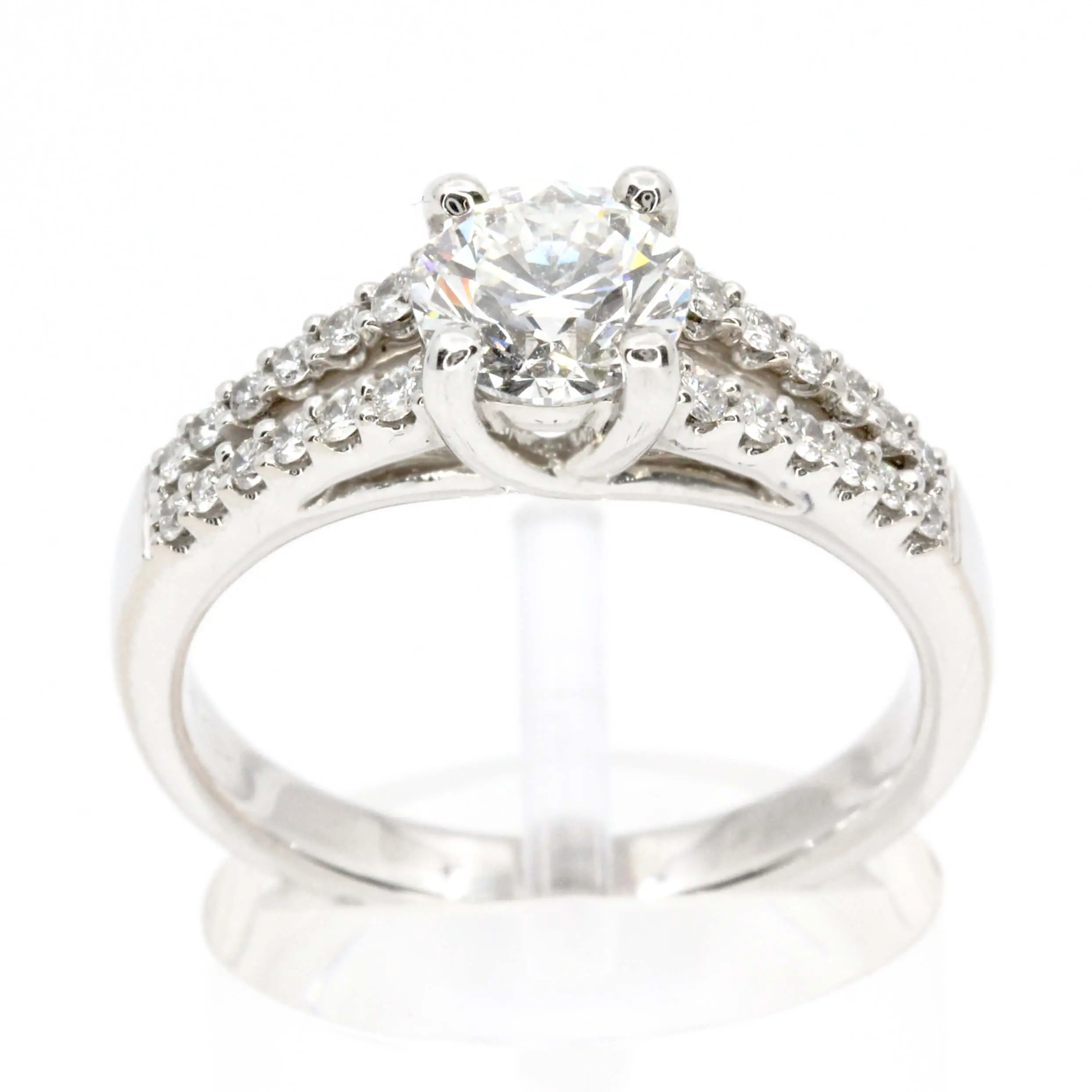 Round Brilliant Cut Diamond Ring with Diamond Accents set in 18ct White Gold