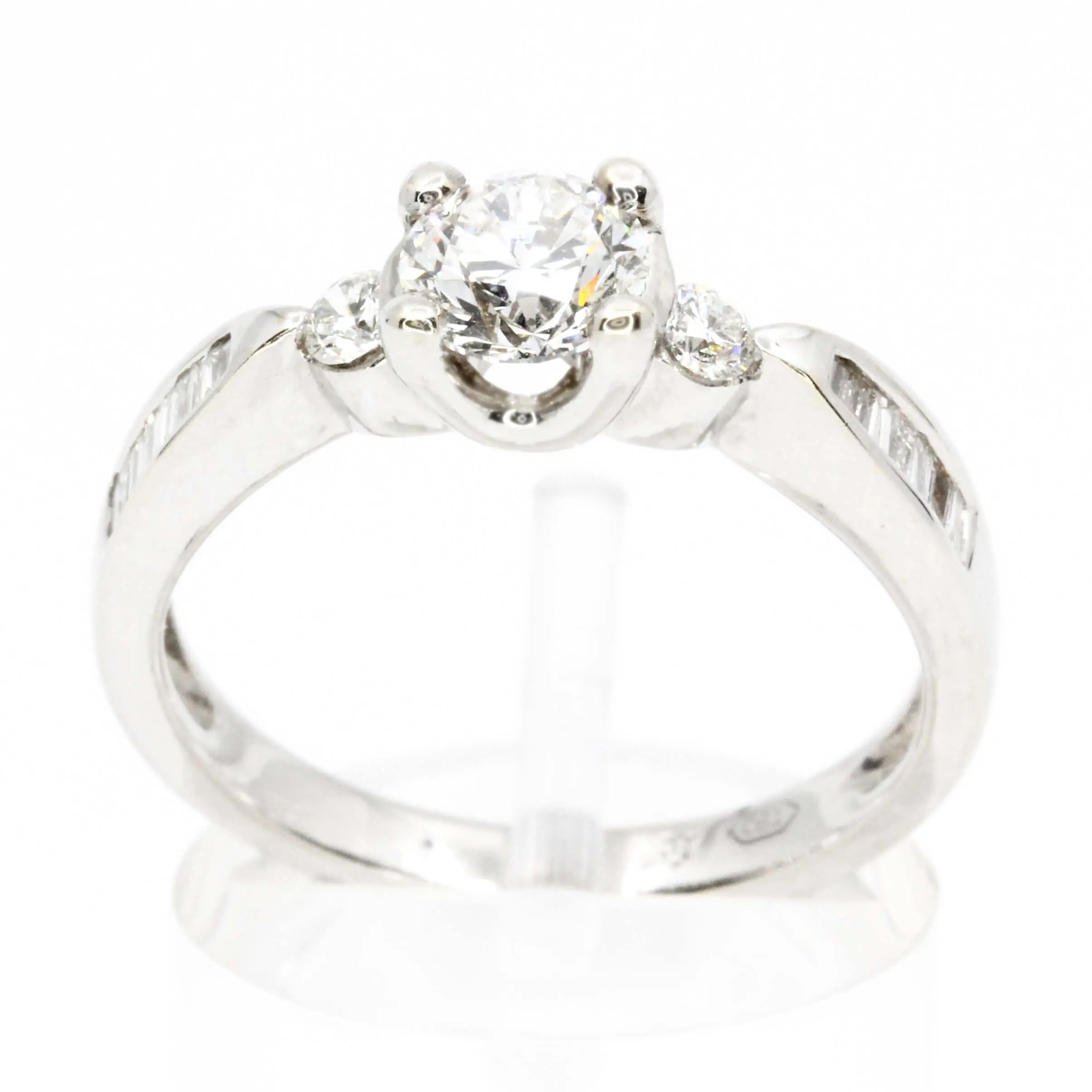 Round Brilliant Cut Diamond Ring with Channel Set Diamonds Accents set in 18ct White Gold