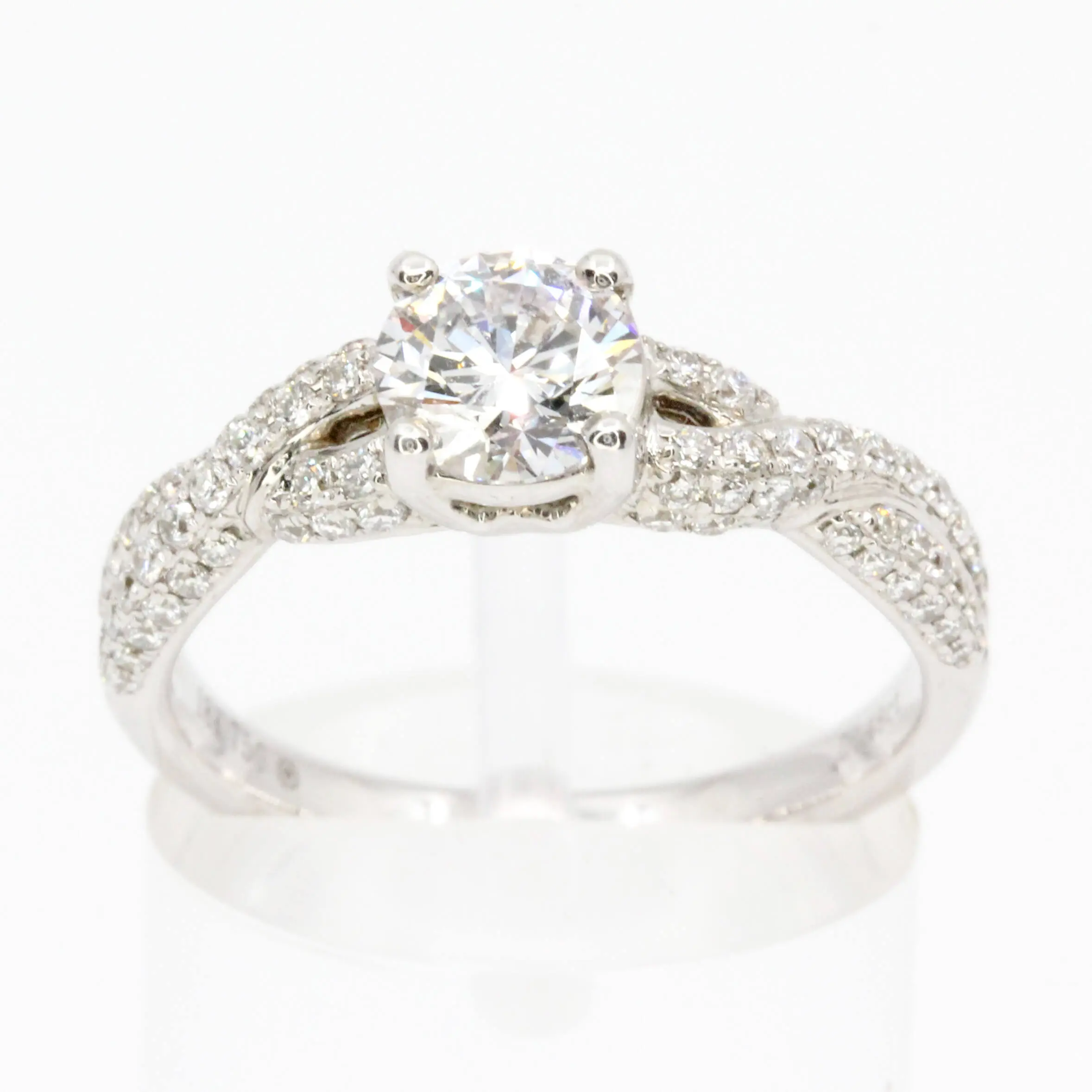 Round Brilliant Cut Diamond Ring with Bead Set Diamonds Accents set in 18ct White Gold