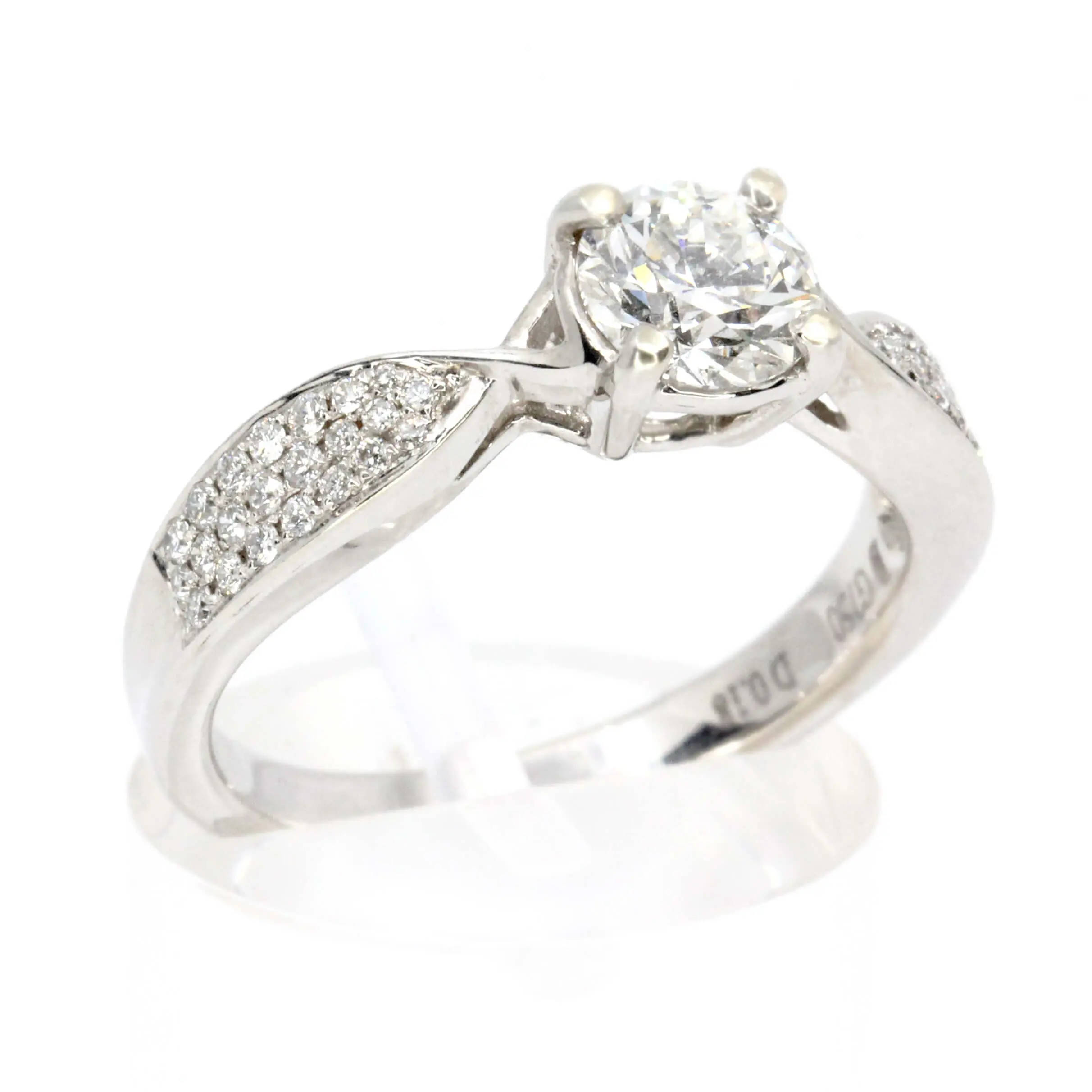Round Brilliant Cut Diamond Ring with Bead Set Diamonds Accents set in 18ct White Gold