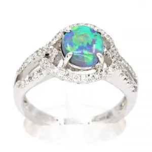 Claw Set Black Opal with Halo of Diamonds