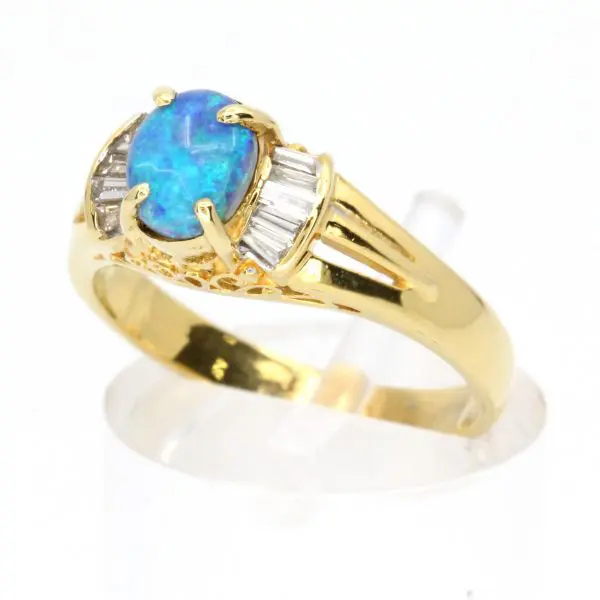 Oval Grey Opal With Diamonds set in 18ct Yellow Gold