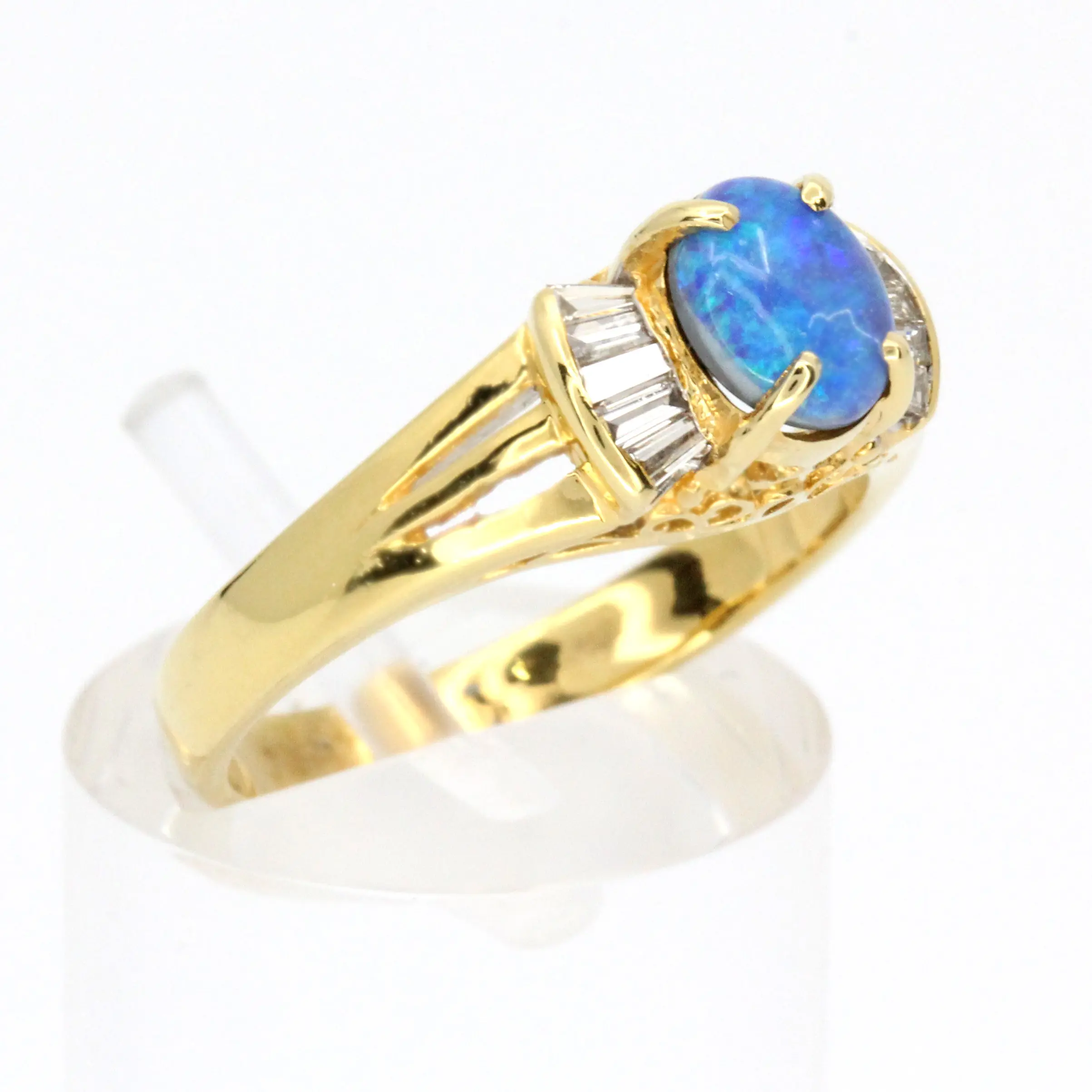Oval Grey Opal With Diamonds set in 18ct Yellow Gold