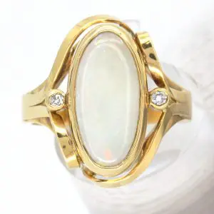 Coober Pedy White Opal & Diamond Ring set in 18ct White Gold