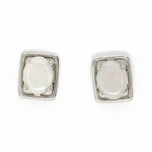 grey opal rectangular stud earrings