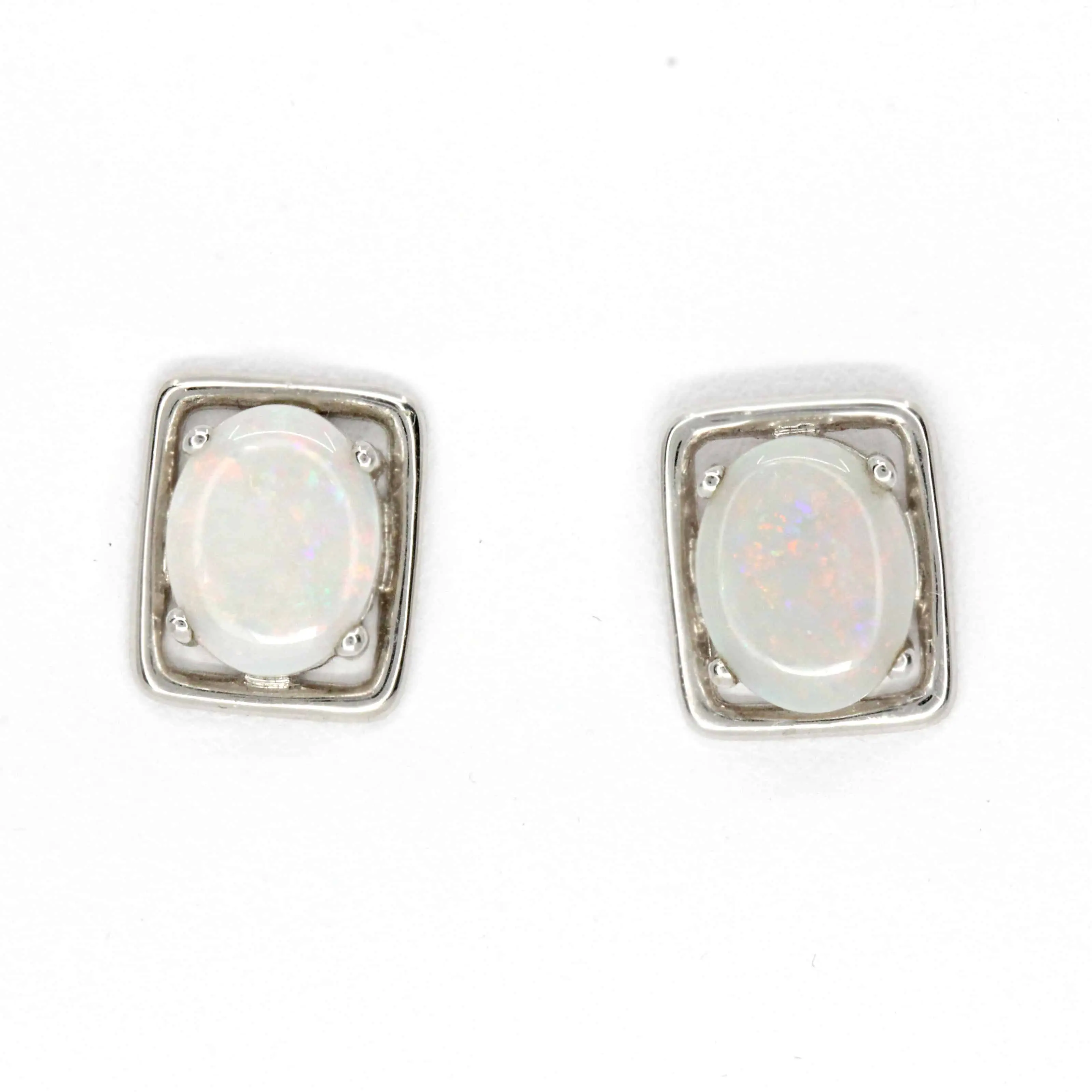grey opal rectangular stud earrings
