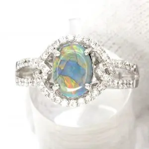 18ct White Gold Solid Black Opal and Diamond Ring