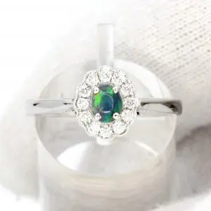 18ct White Gold Solid Black Opal and Diamond Ring