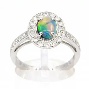 18ct White Gold Solid Black Opal and Diamond Ring