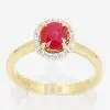 Claw Set 18ct Yellow Gold Ruby Ring with Halo of Diamonds
