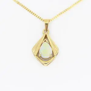 18ct Yellow Gold Solid White Opal Pendant