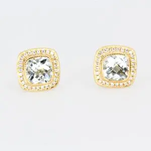 18ct Yellow Gold Aquamarine and Diamond Earrings