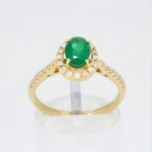 18ct Yellow Gold Zambian Emerald and Diamond Ring