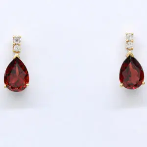 18ct Yellow Gold Garnet and Diamond Earrings