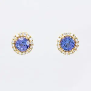 18ct Yellow Gold Tanzanite and Diamond Earrings