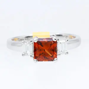 18ct White Gold Spessartite Garnet and Diamond Ring