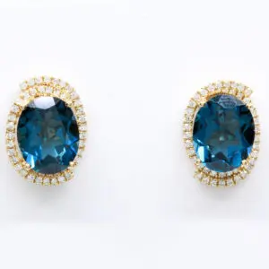 18ct Yellow Gold London Blue Topaz and Diamond Earrings