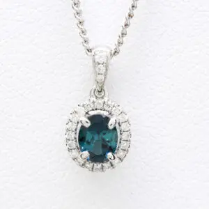 18ct White Gold Blue Tourmaline and Diamond Pendant
