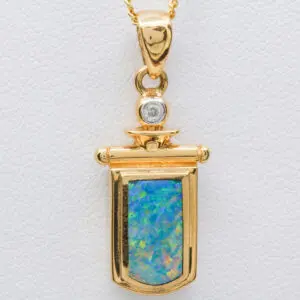 18ct Yellow Gold Opal Doublet and Diamond Pendant